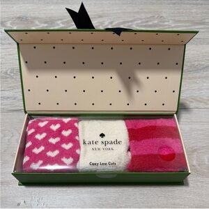 Kate Spade Fuzzy Pink and White Socks 3 pairs with Green Gift Box
